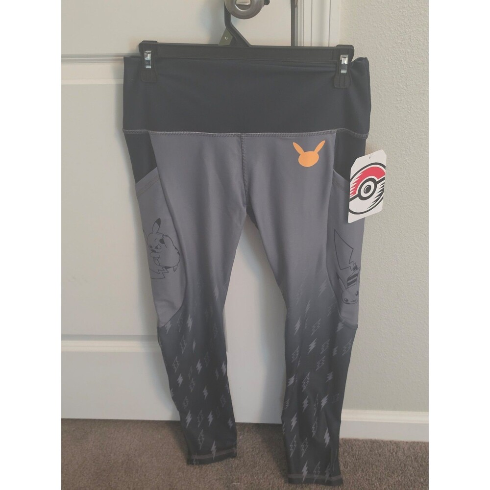 Pokemon Center Pikachu Gray Leggings Womens Large L NWT High Waist Mesh Pockets